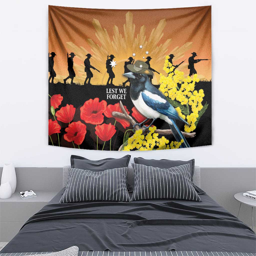 Australia Magpie ANZAC Day Tapestry Rising Sun 25th April Poppy Golden Wattle - Aussie Hoodie