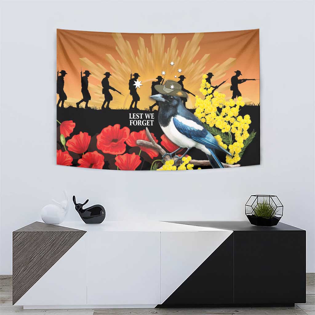 Australia Magpie ANZAC Day Tapestry Rising Sun 25th April Poppy Golden Wattle - Aussie Hoodie