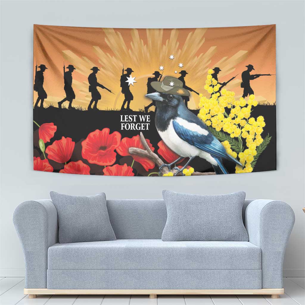 Australia Magpie ANZAC Day Tapestry Rising Sun 25th April Poppy Golden Wattle - Aussie Hoodie