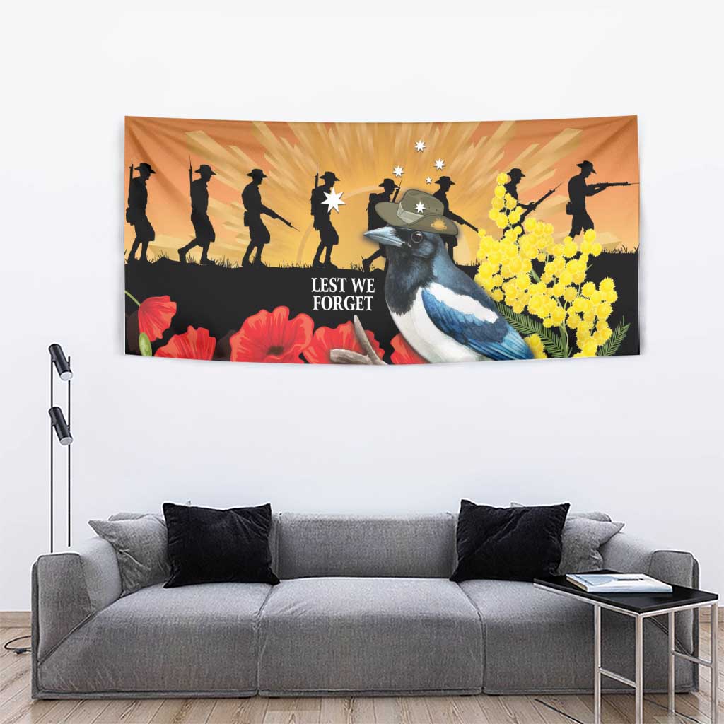 Australia Magpie ANZAC Day Tapestry Rising Sun 25th April Poppy Golden Wattle - Aussie Hoodie