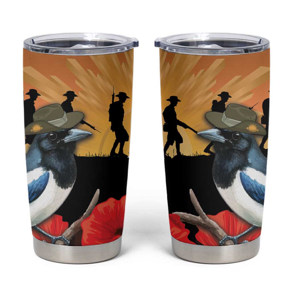 Australia Magpie ANZAC Day Tumbler Cup Rising Sun 25th April Poppy Golden Wattle - Aussie Hoodie