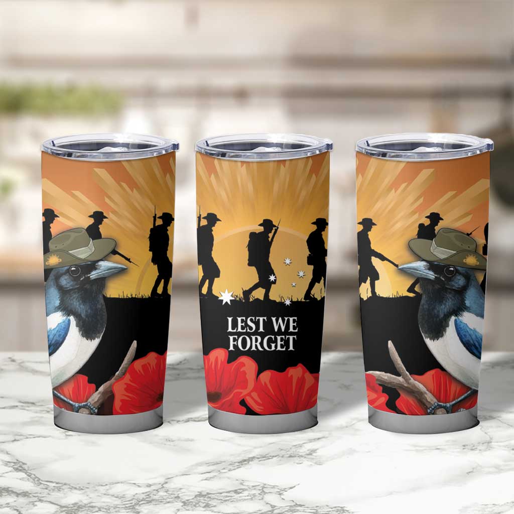 Australia Magpie ANZAC Day Tumbler Cup Rising Sun 25th April Poppy Golden Wattle - Aussie Hoodie