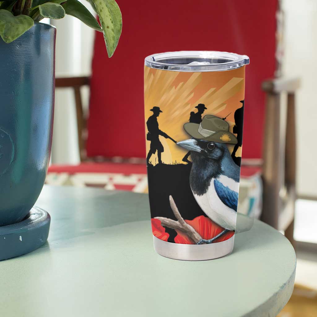 Australia Magpie ANZAC Day Tumbler Cup Rising Sun 25th April Poppy Golden Wattle - Aussie Hoodie