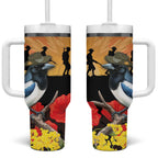 Australia Magpie ANZAC Day Tumbler With Handle Rising Sun 25th April Poppy Golden Wattle - Aussie Hoodie