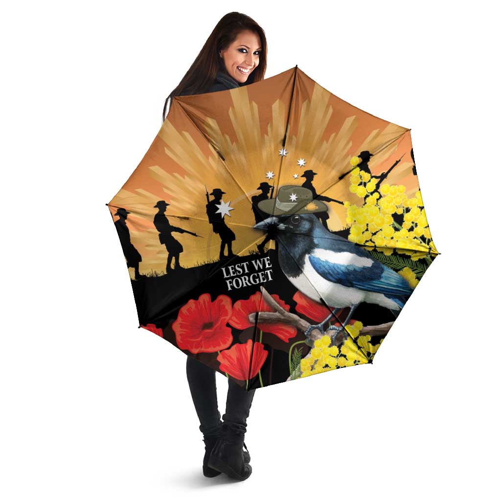 Australia Magpie ANZAC Day Umbrella Rising Sun 25th April Poppy Golden Wattle - Aussie Hoodie