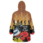 Australia Magpie ANZAC Day Wearable Blanket Hoodie Rising Sun 25th April Poppy Golden Wattle - Aussie Hoodie