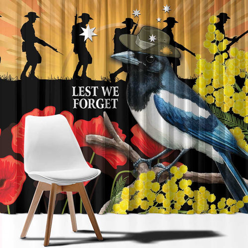 Australia Magpie ANZAC Day Window Curtain Rising Sun 25th April Poppy Golden Wattle - Aussie Hoodie