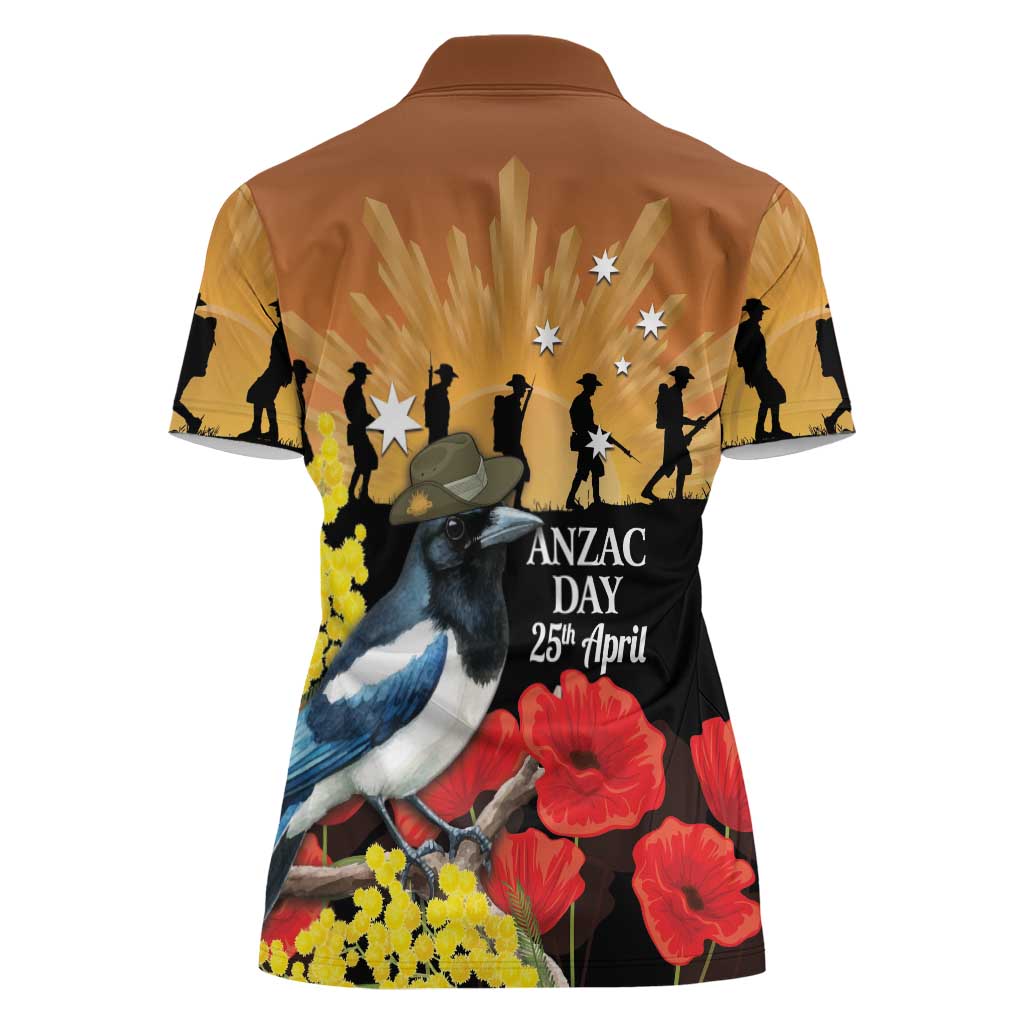 Australia Magpie ANZAC Day Women Polo Shirt Rising Sun 25th April Poppy Golden Wattle - Aussie Hoodie