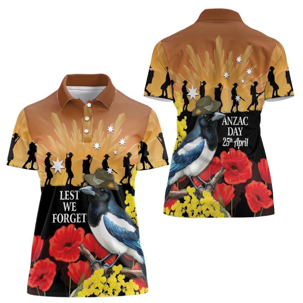 Australia Magpie ANZAC Day Women Polo Shirt Rising Sun 25th April Poppy Golden Wattle - Aussie Hoodie
