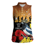 Australia Magpie ANZAC Day Women Sleeveless Polo Shirt Rising Sun 25th April Poppy Golden Wattle - Aussie Hoodie