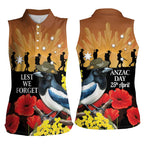 Australia Magpie ANZAC Day Women Sleeveless Polo Shirt Rising Sun 25th April Poppy Golden Wattle - Aussie Hoodie