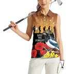 Australia Magpie ANZAC Day Women Sleeveless Polo Shirt Rising Sun 25th April Poppy Golden Wattle - Aussie Hoodie