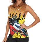 Australia Magpie ANZAC Day Women Sleeveless Polo Shirt Rising Sun 25th April Poppy Golden Wattle - Aussie Hoodie
