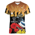Australia Magpie ANZAC Day Women V-Neck T-Shirt Rising Sun 25th April Poppy Golden Wattle - Aussie Hoodie