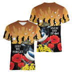 Australia Magpie ANZAC Day Women V-Neck T-Shirt Rising Sun 25th April Poppy Golden Wattle - Aussie Hoodie