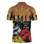 Australia Magpie ANZAC Day Zipper Polo Shirt Rising Sun 25th April Poppy Golden Wattle - Aussie Hoodie