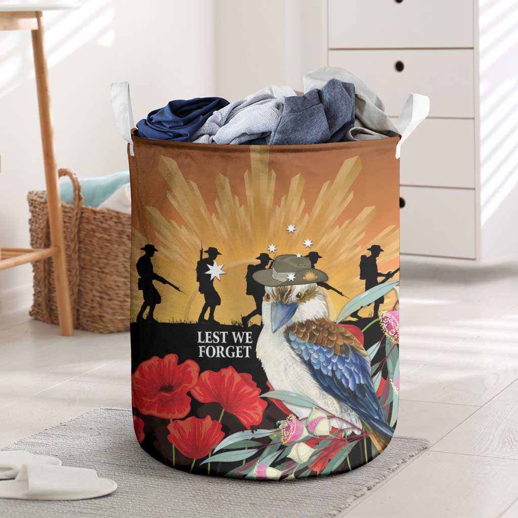 Australia Kookaburra ANZAC Day Laundry Basket Rising Sun 25th April Poppy Eucalyptus Blossoms - Aussie Hoodie