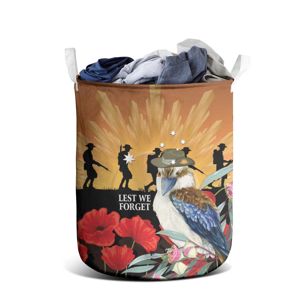 Australia Kookaburra ANZAC Day Laundry Basket Rising Sun 25th April Poppy Eucalyptus Blossoms - Aussie Hoodie