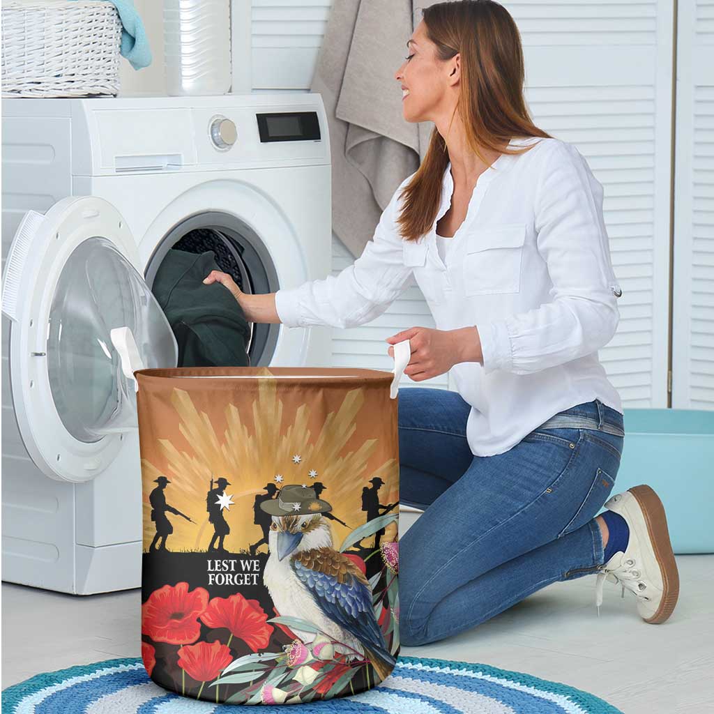 Australia Kookaburra ANZAC Day Laundry Basket Rising Sun 25th April Poppy Eucalyptus Blossoms - Aussie Hoodie