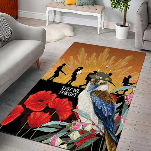 Australia Kookaburra ANZAC Day Area Rug Rising Sun 25th April Poppy Eucalyptus Blossoms - Aussie Hoodie