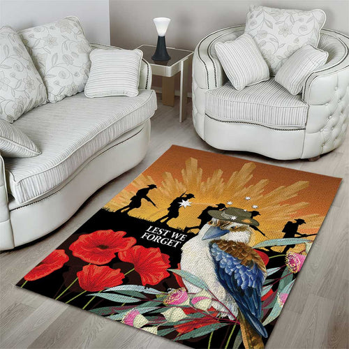 Australia Kookaburra ANZAC Day Area Rug Rising Sun 25th April Poppy Eucalyptus Blossoms - Aussie Hoodie