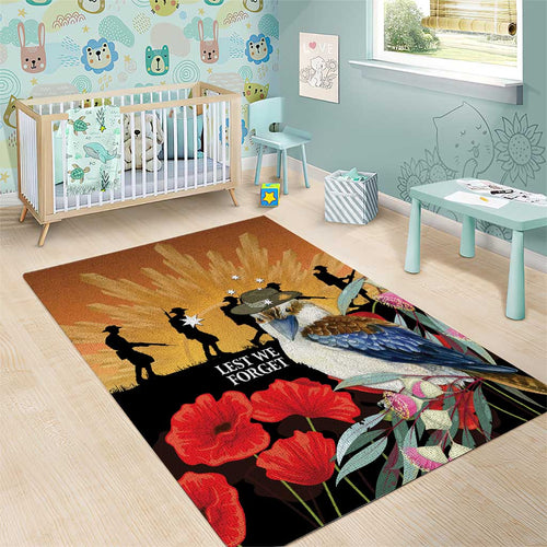 Australia Kookaburra ANZAC Day Area Rug Rising Sun 25th April Poppy Eucalyptus Blossoms - Aussie Hoodie