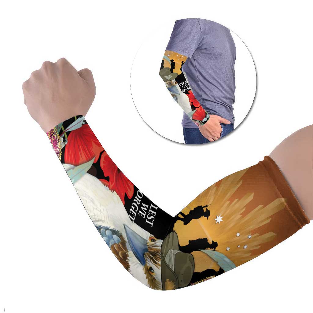 Australia Kookaburra ANZAC Day Arm Sleeves Rising Sun 25th April Poppy Eucalyptus Blossoms - Aussie Hoodie