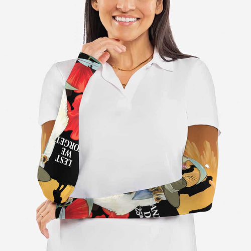 Australia Kookaburra ANZAC Day Arm Sleeves Rising Sun 25th April Poppy Eucalyptus Blossoms - Aussie Hoodie