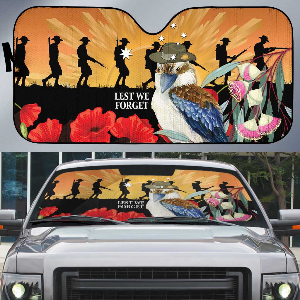Australia Kookaburra ANZAC Day Auto Sun Shade Rising Sun 25th April Poppy Eucalyptus Blossoms - Aussie Hoodie