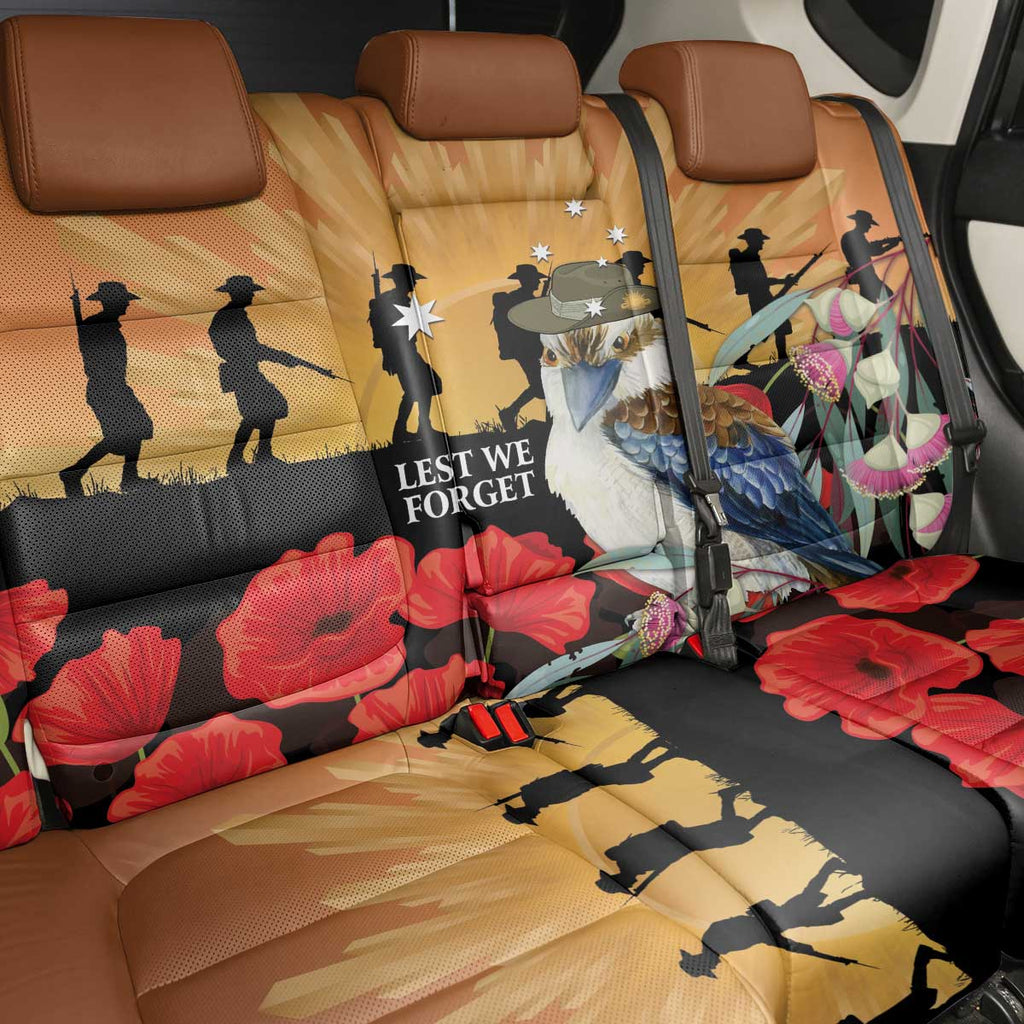Australia Kookaburra ANZAC Day Back Car Seat Cover Rising Sun 25th April Poppy Eucalyptus Blossoms - Aussie Hoodie
