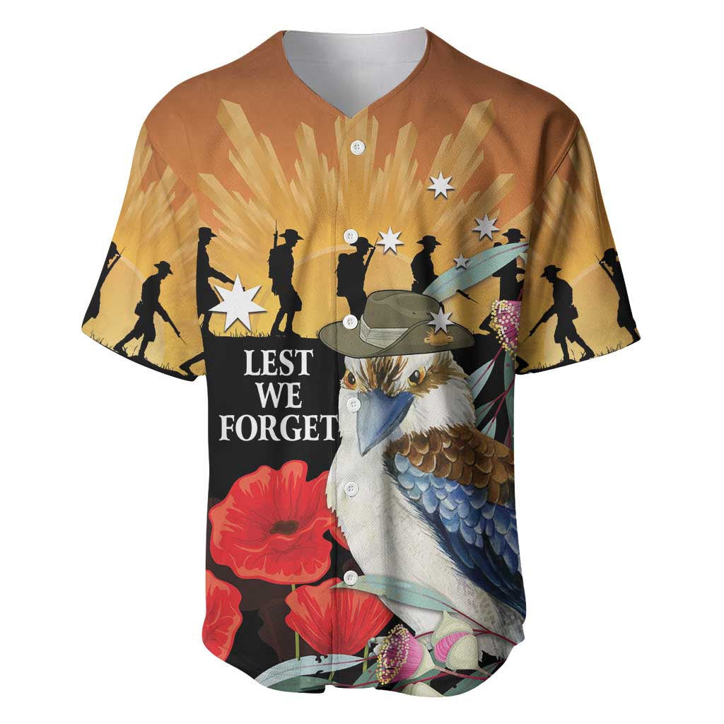Australia Kookaburra ANZAC Day Baseball Jersey Rising Sun 25th April Poppy Eucalyptus Blossoms - Aussie Hoodie