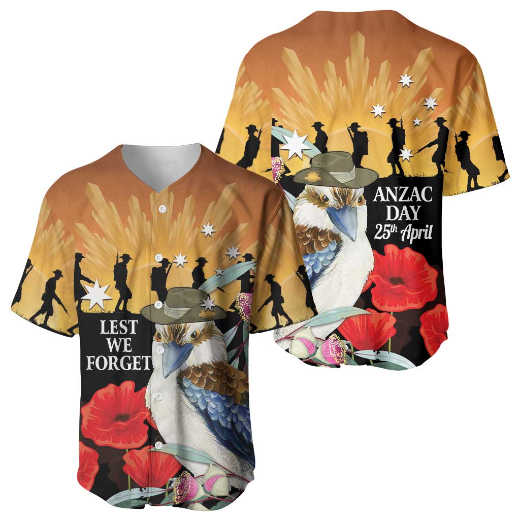 Australia Kookaburra ANZAC Day Baseball Jersey Rising Sun 25th April Poppy Eucalyptus Blossoms - Aussie Hoodie
