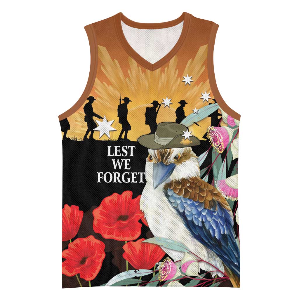 Australia Kookaburra ANZAC Day Basketball Jersey Rising Sun 25th April Poppy Eucalyptus Blossoms - Aussie Hoodie