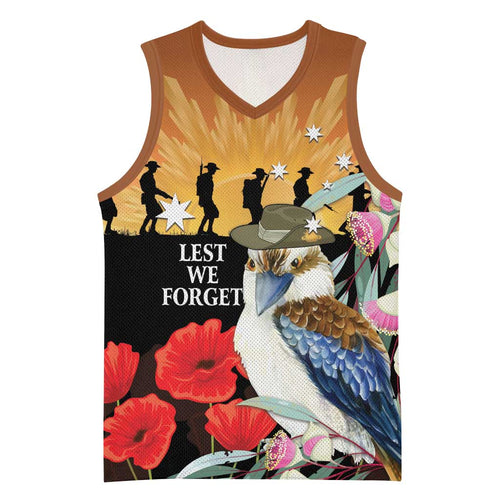 Australia Kookaburra ANZAC Day Basketball Jersey Rising Sun 25th April Poppy Eucalyptus Blossoms - Aussie Hoodie