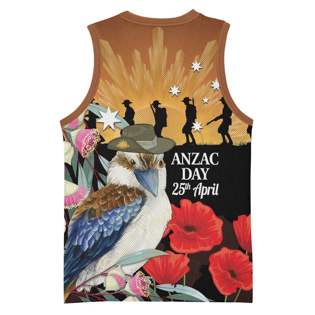 Australia Kookaburra ANZAC Day Basketball Jersey Rising Sun 25th April Poppy Eucalyptus Blossoms - Aussie Hoodie