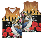 Australia Kookaburra ANZAC Day Basketball Jersey Rising Sun 25th April Poppy Eucalyptus Blossoms - Aussie Hoodie