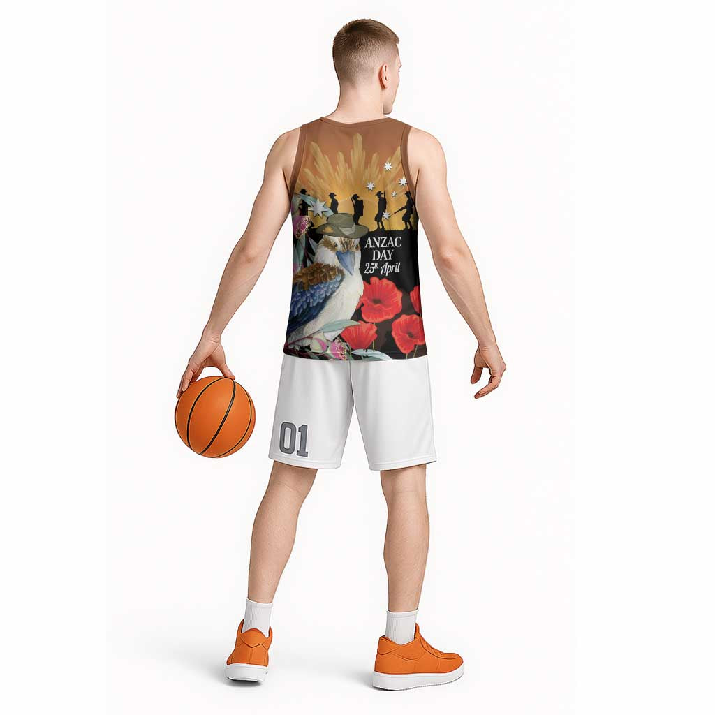Australia Kookaburra ANZAC Day Basketball Jersey Rising Sun 25th April Poppy Eucalyptus Blossoms - Aussie Hoodie