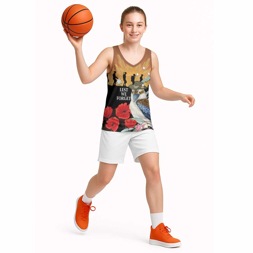 Australia Kookaburra ANZAC Day Basketball Jersey Rising Sun 25th April Poppy Eucalyptus Blossoms - Aussie Hoodie