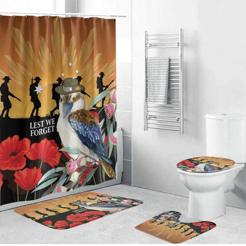 Australia Kookaburra ANZAC Day Bathroom Set Rising Sun 25th April Poppy Eucalyptus Blossoms - Aussie Hoodie