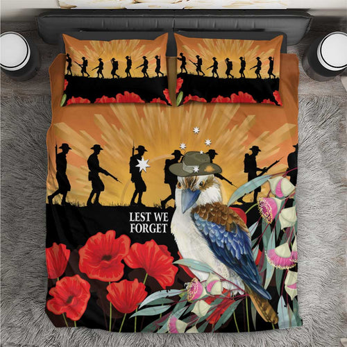 Australia Kookaburra ANZAC Day Bedding Set Rising Sun 25th April Poppy Eucalyptus Blossoms - Aussie Hoodie