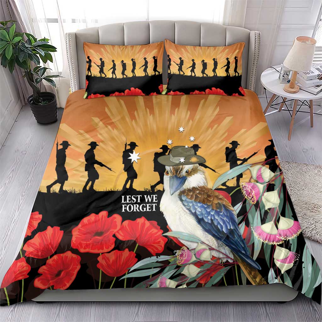 Australia Kookaburra ANZAC Day Bedding Set Rising Sun 25th April Poppy Eucalyptus Blossoms - Aussie Hoodie