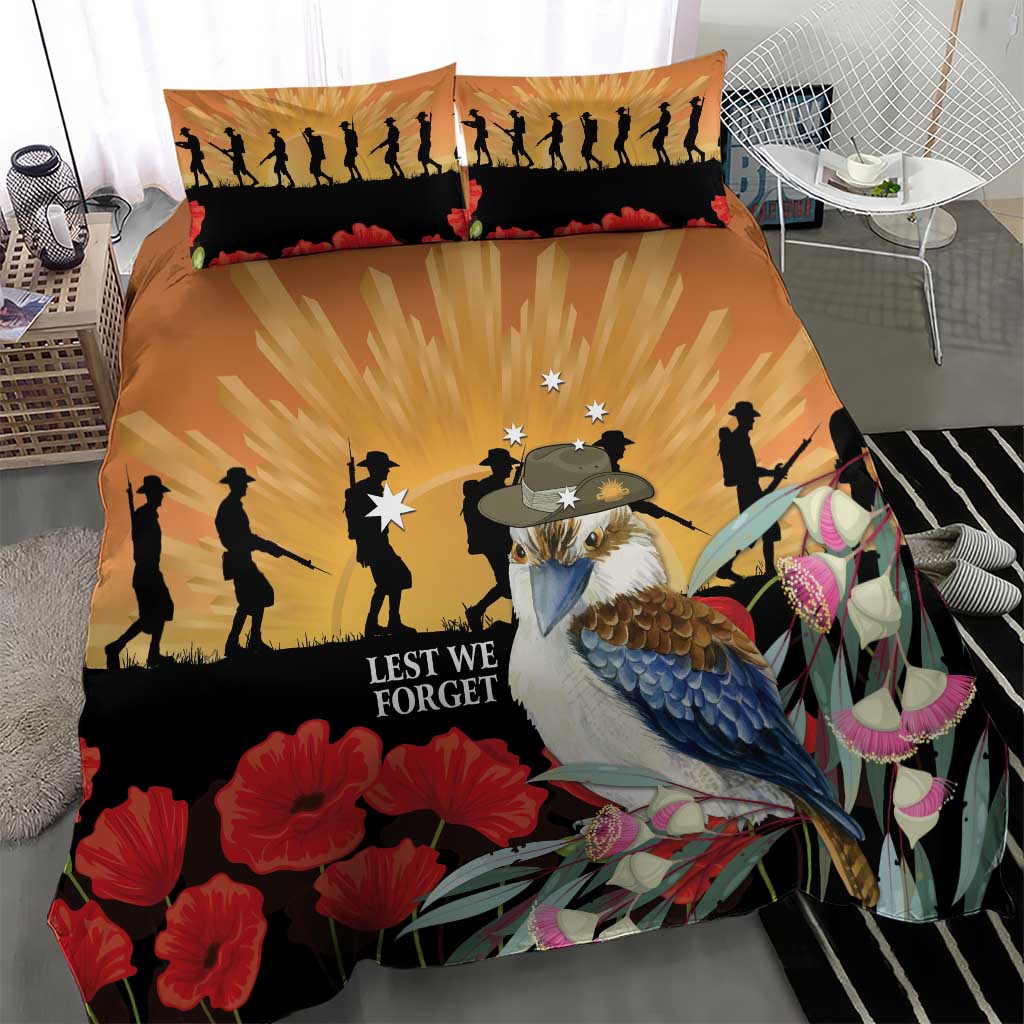 Australia Kookaburra ANZAC Day Bedding Set Rising Sun 25th April Poppy Eucalyptus Blossoms - Aussie Hoodie