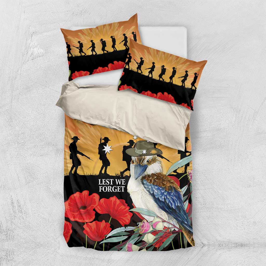 Australia Kookaburra ANZAC Day Bedding Set Rising Sun 25th April Poppy Eucalyptus Blossoms - Aussie Hoodie