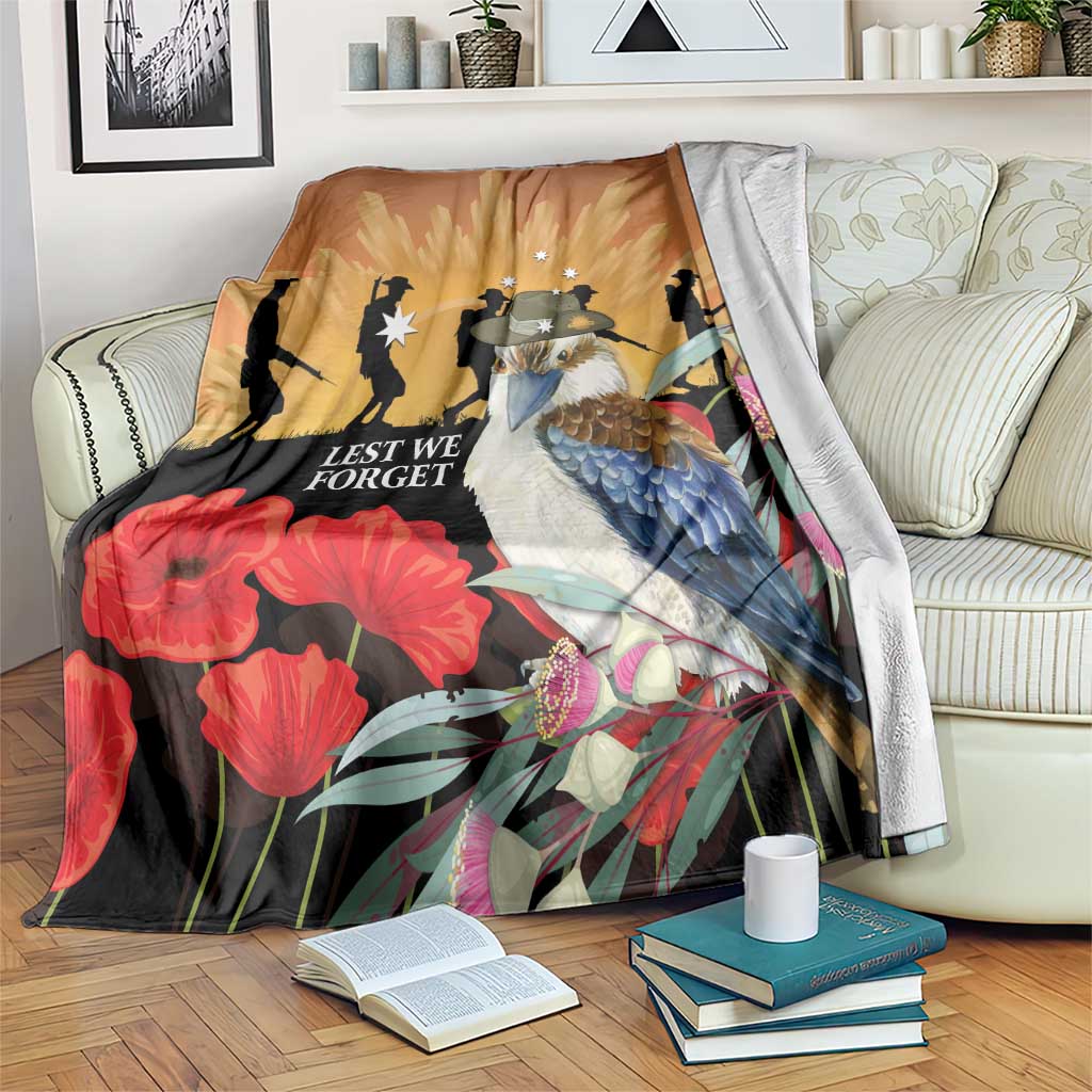 Australia Kookaburra ANZAC Day Blanket Rising Sun 25th April Poppy Eucalyptus Blossoms - Aussie Hoodie