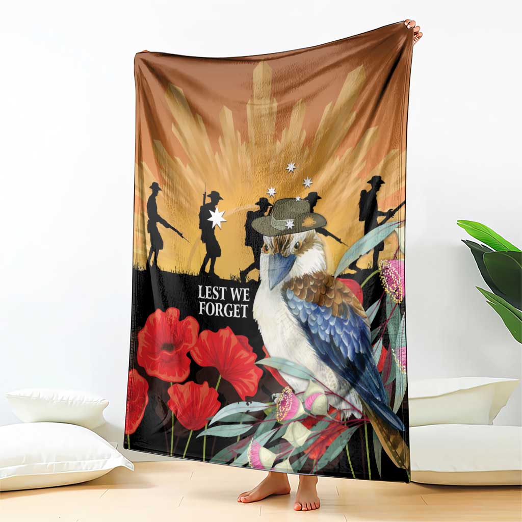 Australia Kookaburra ANZAC Day Blanket Rising Sun 25th April Poppy Eucalyptus Blossoms - Aussie Hoodie