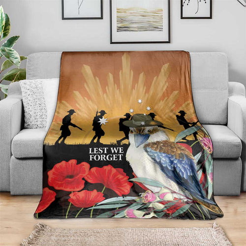 Australia Kookaburra ANZAC Day Blanket Rising Sun 25th April Poppy Eucalyptus Blossoms - Aussie Hoodie