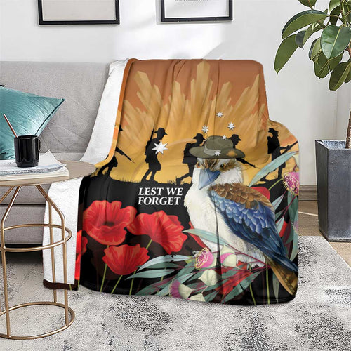Australia Kookaburra ANZAC Day Blanket Rising Sun 25th April Poppy Eucalyptus Blossoms - Aussie Hoodie