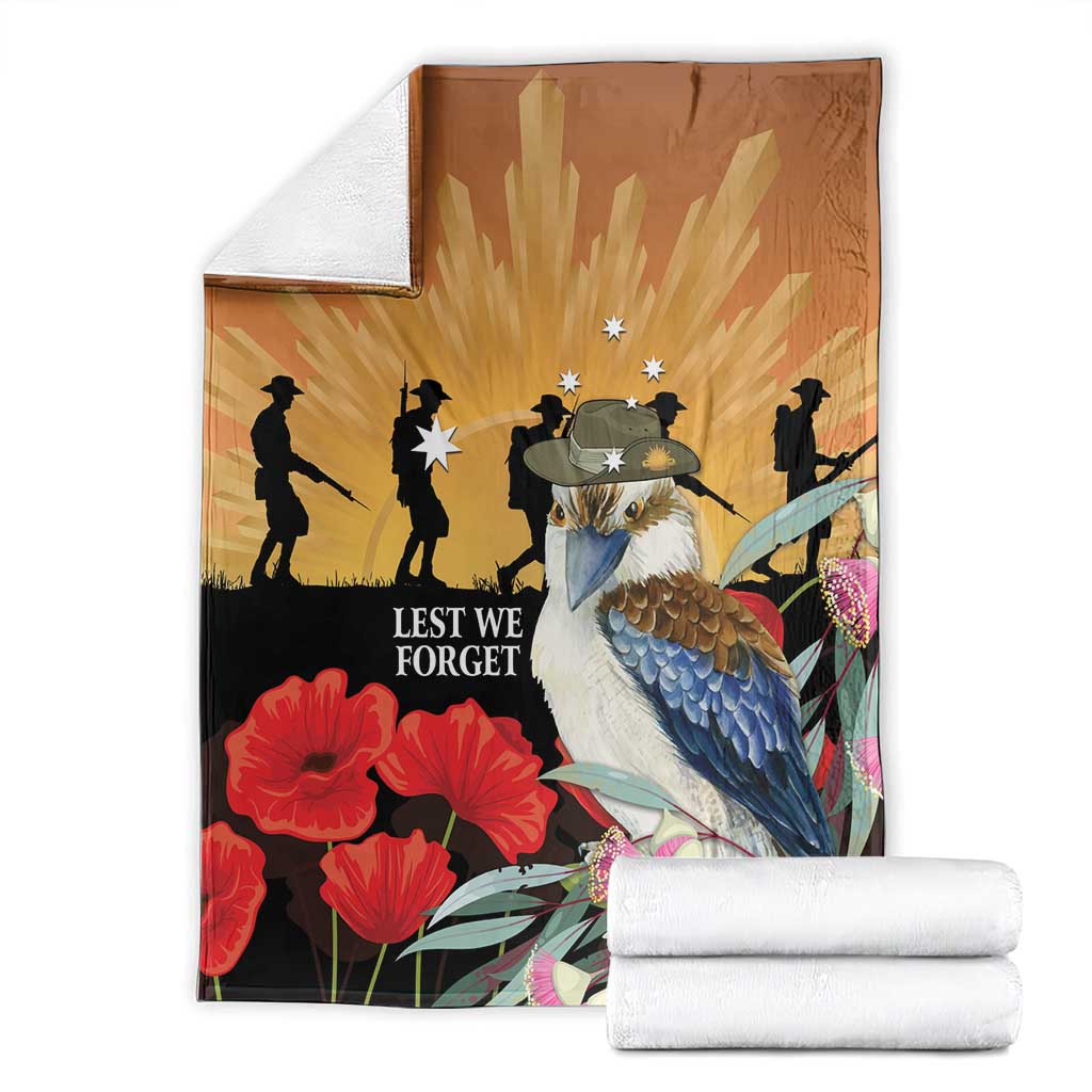 Australia Kookaburra ANZAC Day Blanket Rising Sun 25th April Poppy Eucalyptus Blossoms - Aussie Hoodie