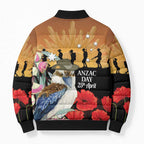 Australia Kookaburra ANZAC Day Bomber Puffer Jacket Rising Sun 25th April Poppy Eucalyptus Blossoms - Aussie Hoodie