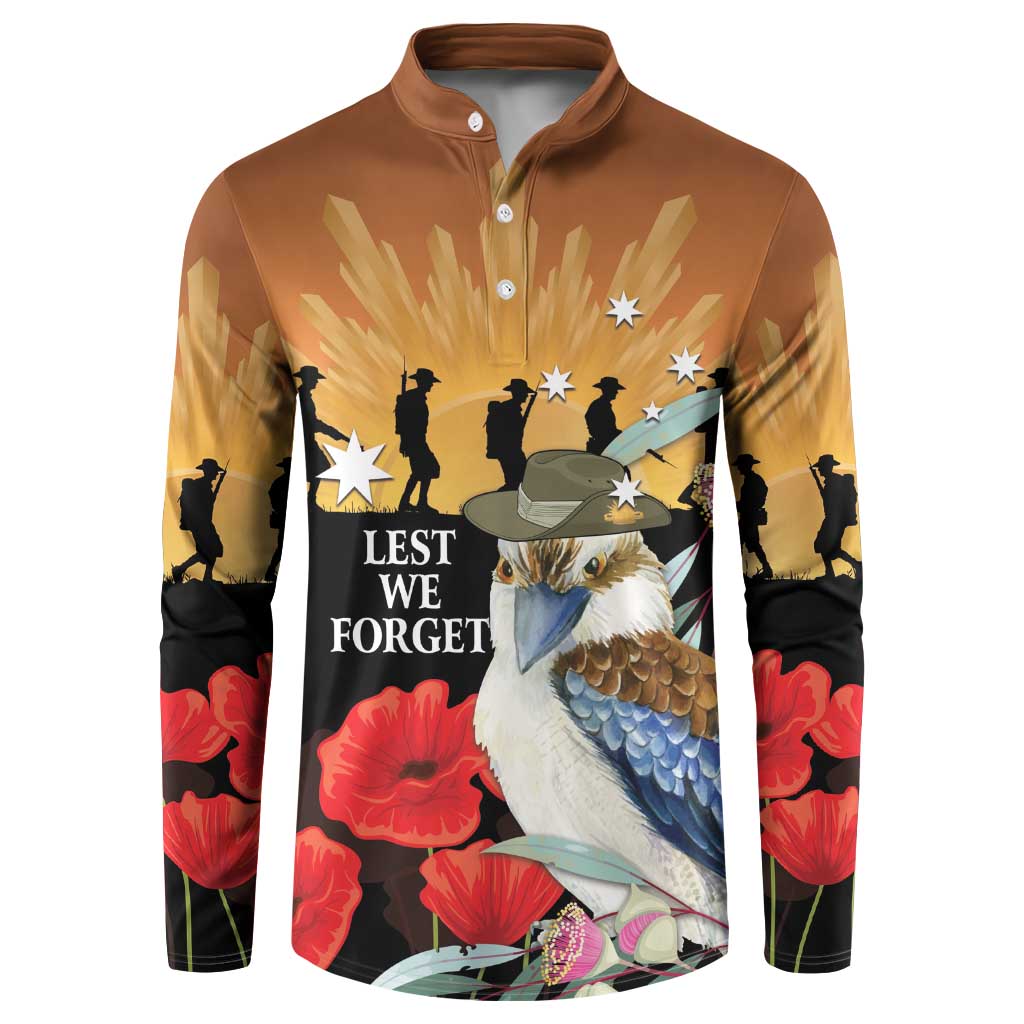 Australia Kookaburra ANZAC Day Button Sweatshirt Rising Sun 25th April Poppy Eucalyptus Blossoms - Aussie Hoodie